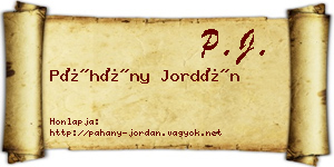 Páhány Jordán névjegykártya